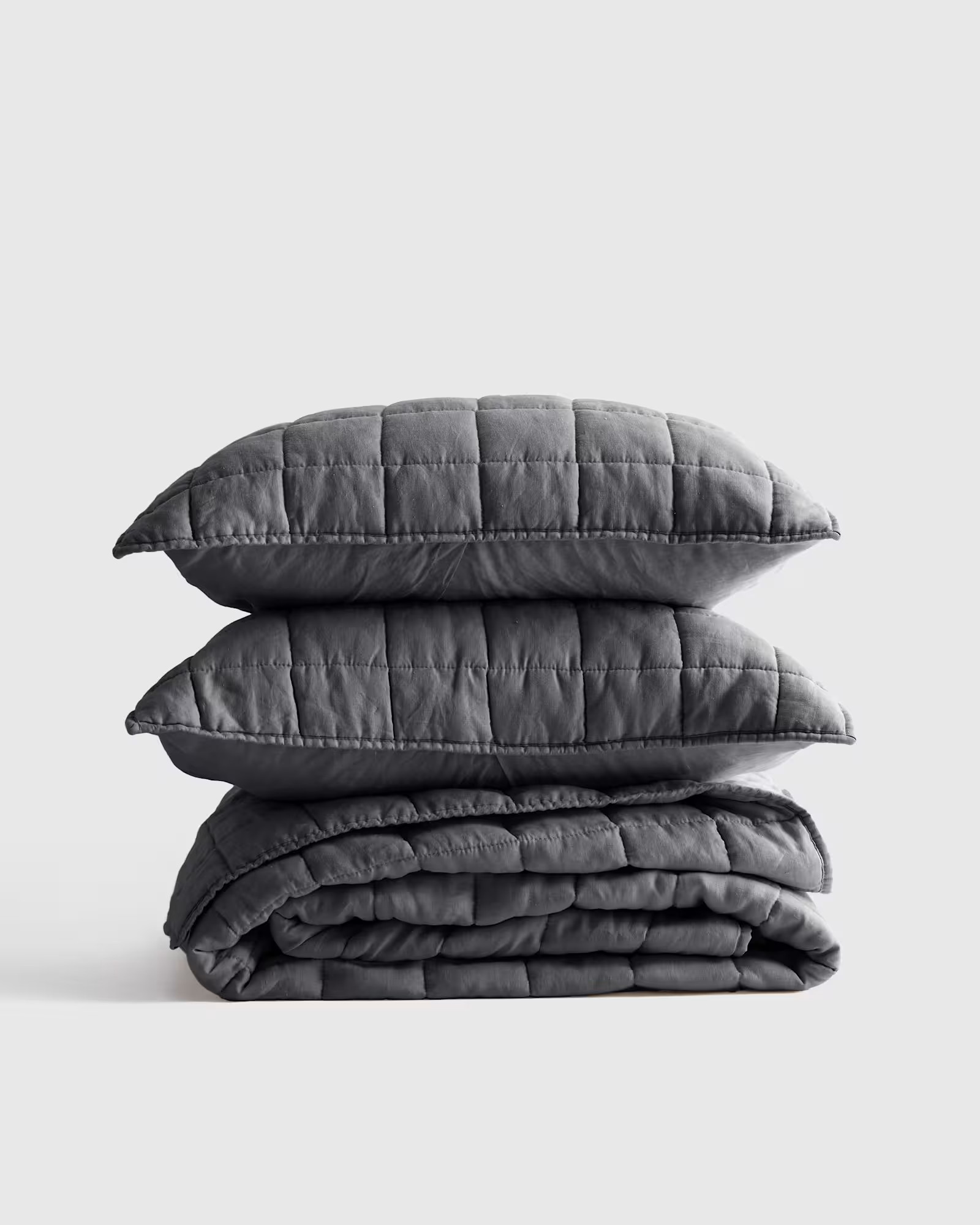 European Linen Box Quilt Set in Charcoal | Quince