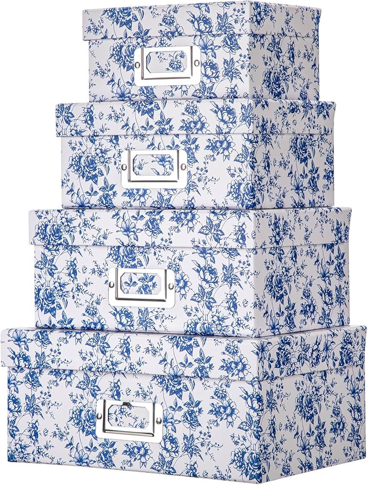 Briful Blue and white Porcelain Storage Boxes, Photos Storage Boxes with Lids 4 in 1 Set Water-pr... | Amazon (US)