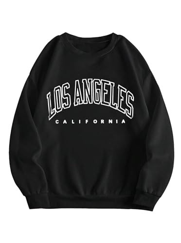 Hilinker Women's Graphic Crewneck Sweatshirts Casual Loose Long Sleeve Pullover Tops Los Angeles Black X-Large | Amazon (US)