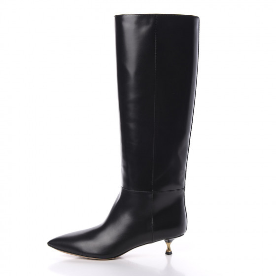 Calfskin Knee High Kitten Heel Boots 36.5 Black | Fashionphile