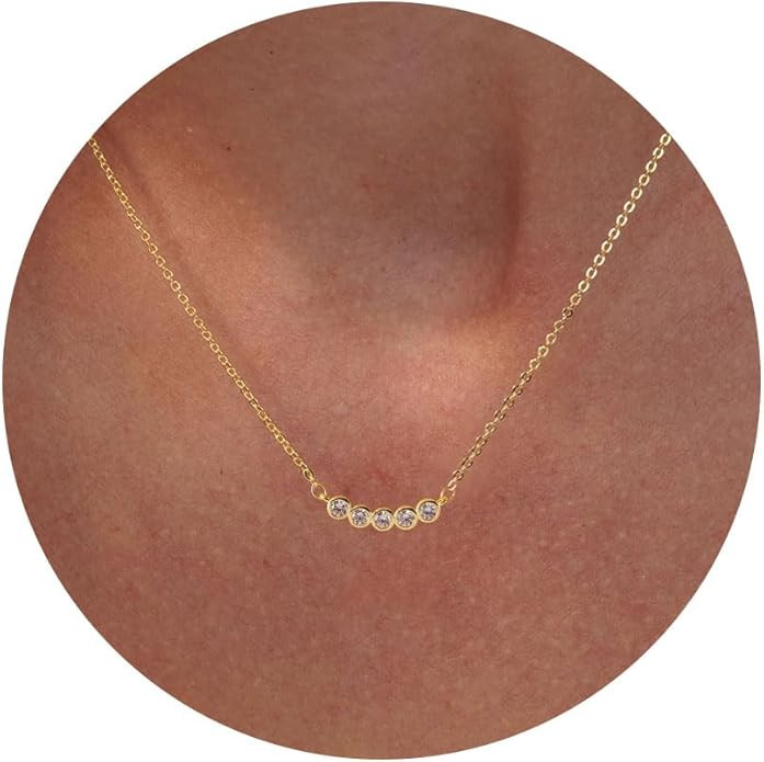 VRIUA Diamond Necklaces for Women, Dainty Gold Necklace 14K Gold Plated Layered Necklace Simple C... | Amazon (US)