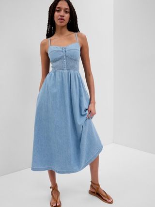 100% Organic Cotton Denim Corset Midi Dress with Washwell | Gap (CA)