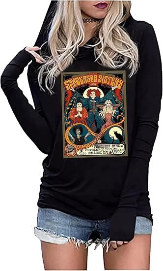 Yuaelria Halloween Sanderson Sisters Squad Hoodies Women Vintage Gothic Graphic Tops Casual Fall ... | Amazon (US)