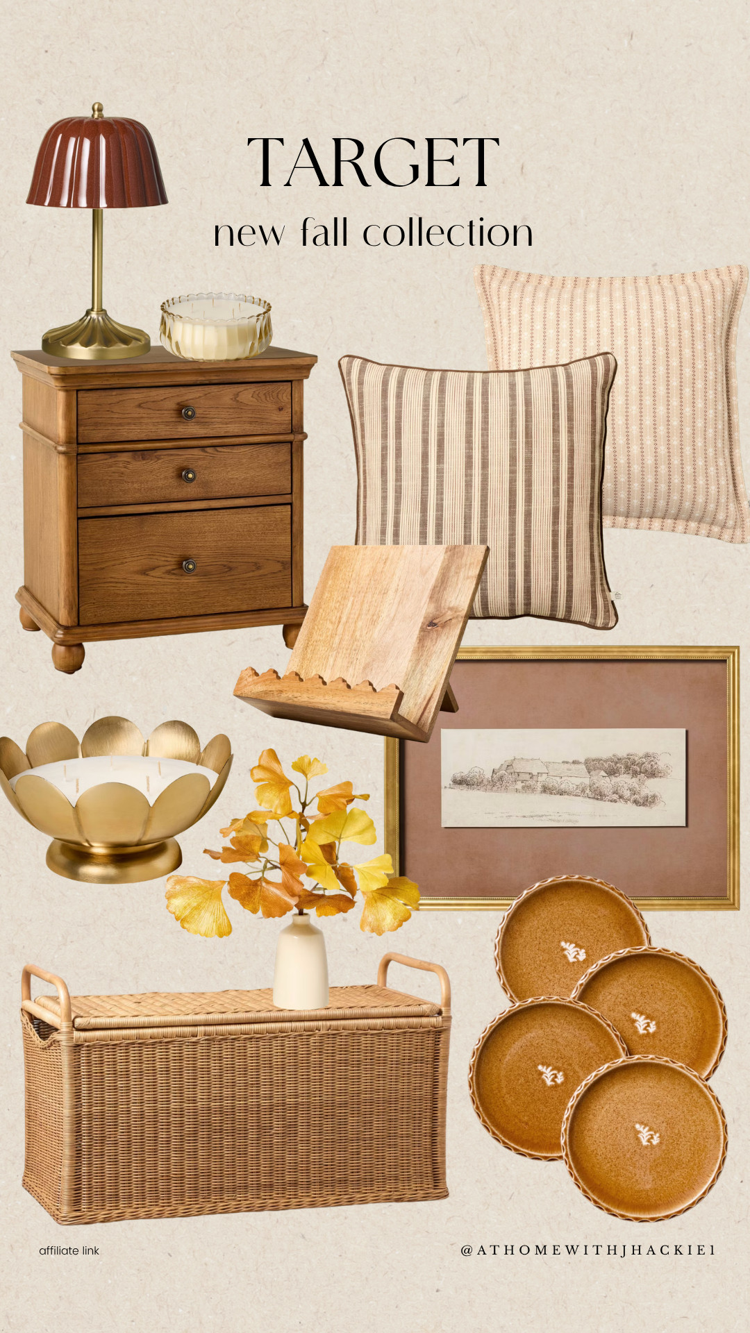 Target home decor, Target fall collection, fall home finds, wood nightstand, striped throw pillows, decorative candle bowl, woven storage basket, wooden cookbook stand, framed artwork, amber glass lamp, fall stems, stoneware dinnerware, neutral bedroom decor, cozy home styling, warm wood decor, autumn decorating ideas, cottage inspired home, affordable home decor, Target finds, fall aesthetic

#LTKSeasonal #LTKHome