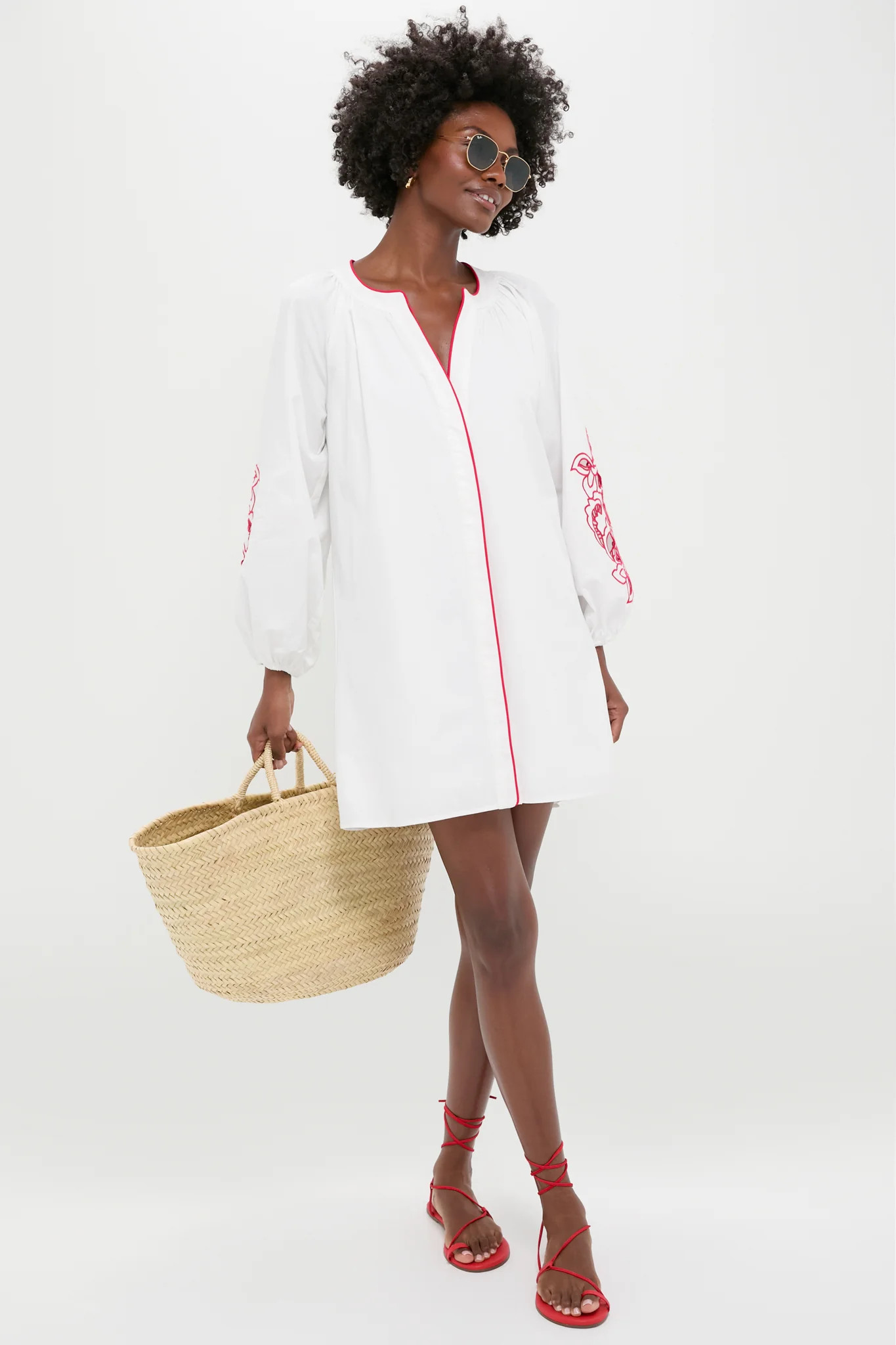 White & Red Embroidery Steph Mini Dress | Tuckernuck (US)