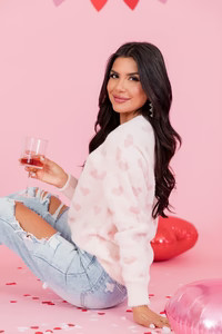 Love Struck Blush Fuzzy Heart Sweater | Pink Lily