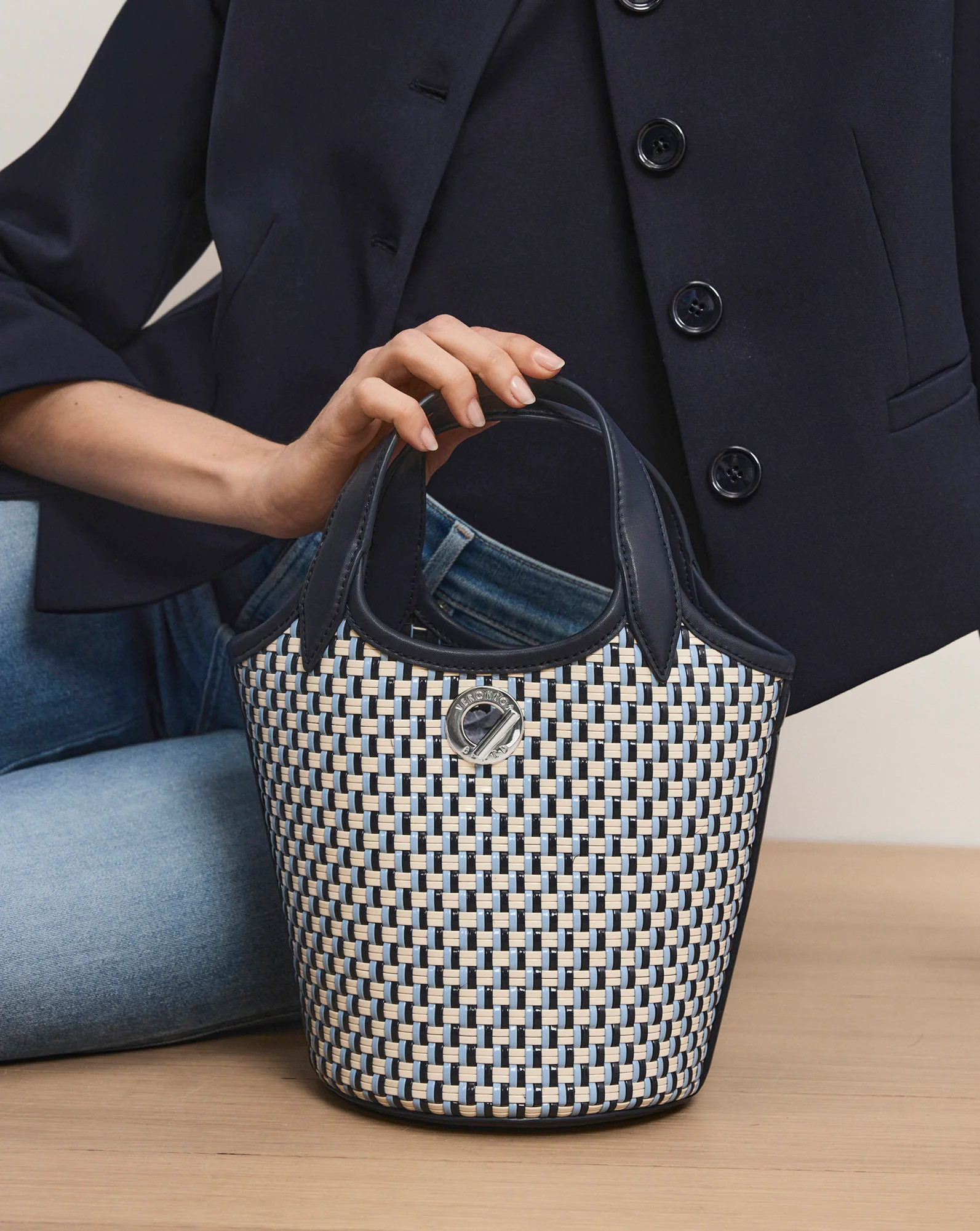 Anchor Woven Top-Handle Bag in Navy Multi | Veronica Beard | Veronica Beard
