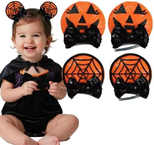 Halloween 2 Pairs Mouse Ear Clips with Glittering Sequin Bow, Girls' Hair Barrettes Hair Accessor... | Amazon (US)