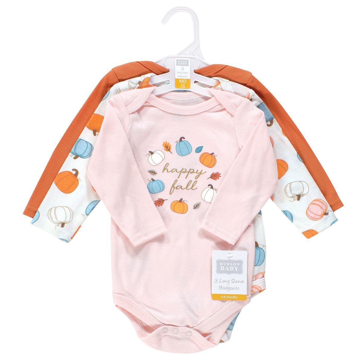 Hudson Baby Infant Girl Cotton Long-Sleeve Bodysuits, Happy Fall 3-Pack | Target