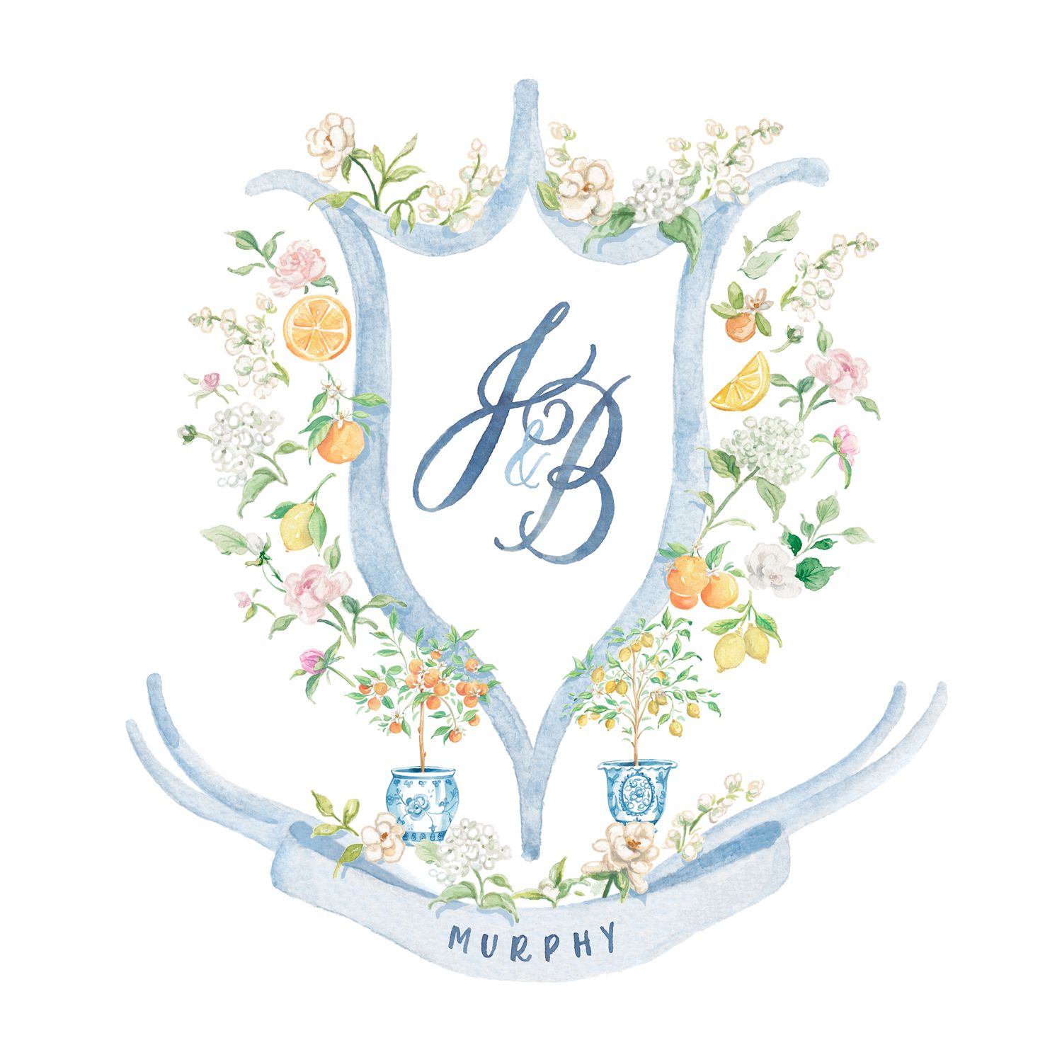 Citrus Florals Personalized Watercolor Crest — Simply Jessica Marie | Simply Jessica Marie