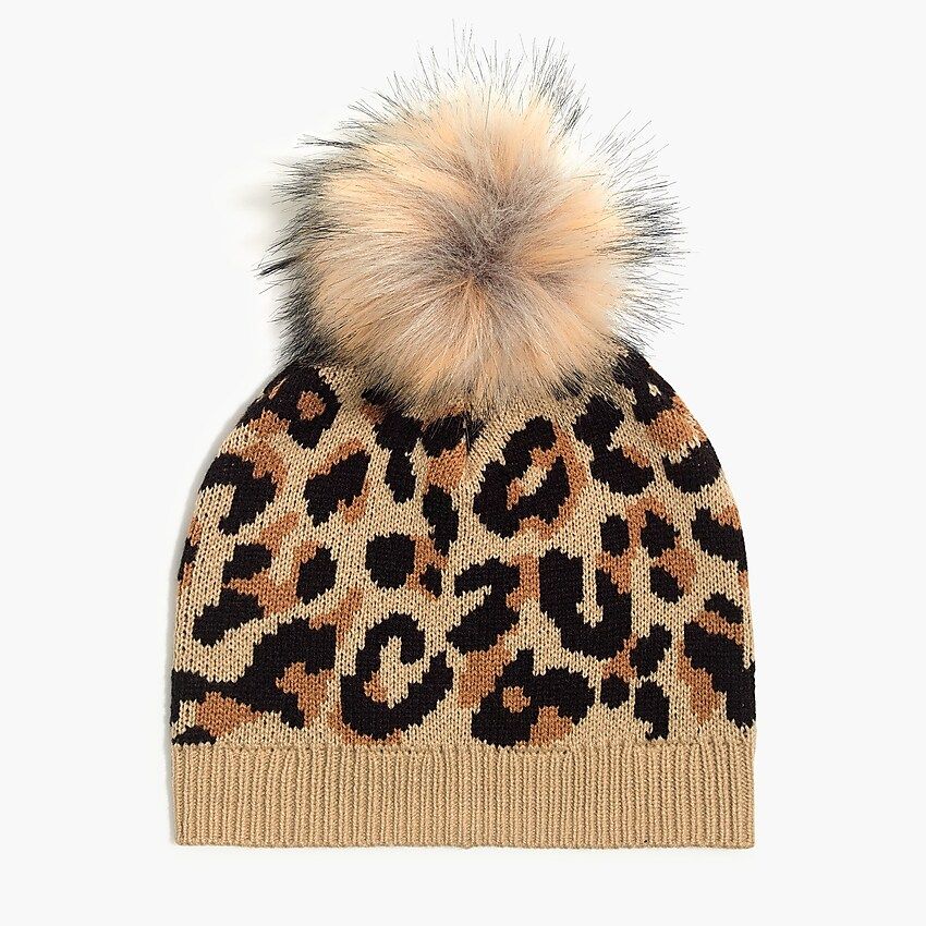 Leopard faux-fur pom-pom hat | J.Crew Factory