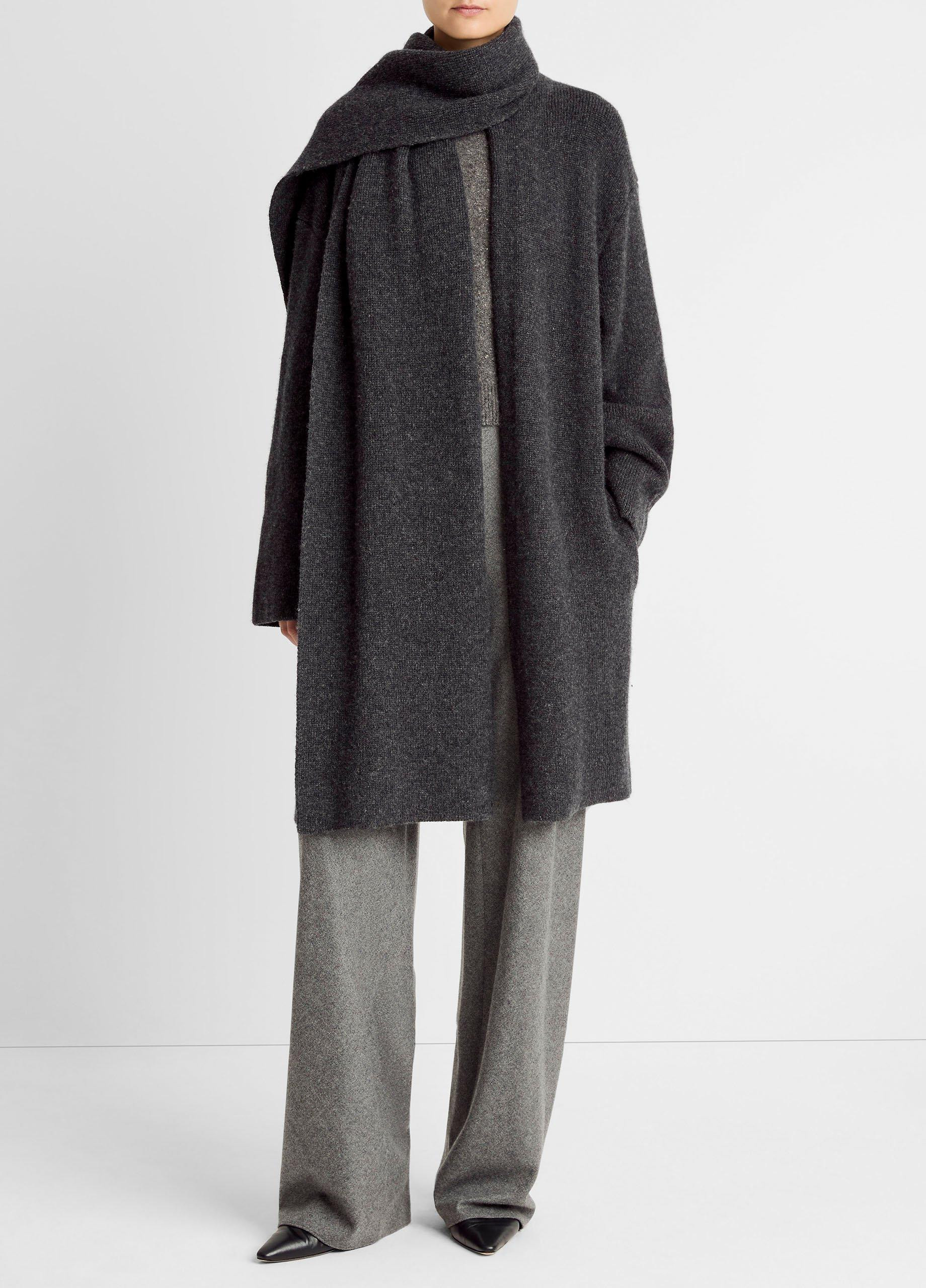 Women's Draped-scarf Wool-Blend Car Coat, Dark Heather Grey, Size XXS Vince | Vince LLC