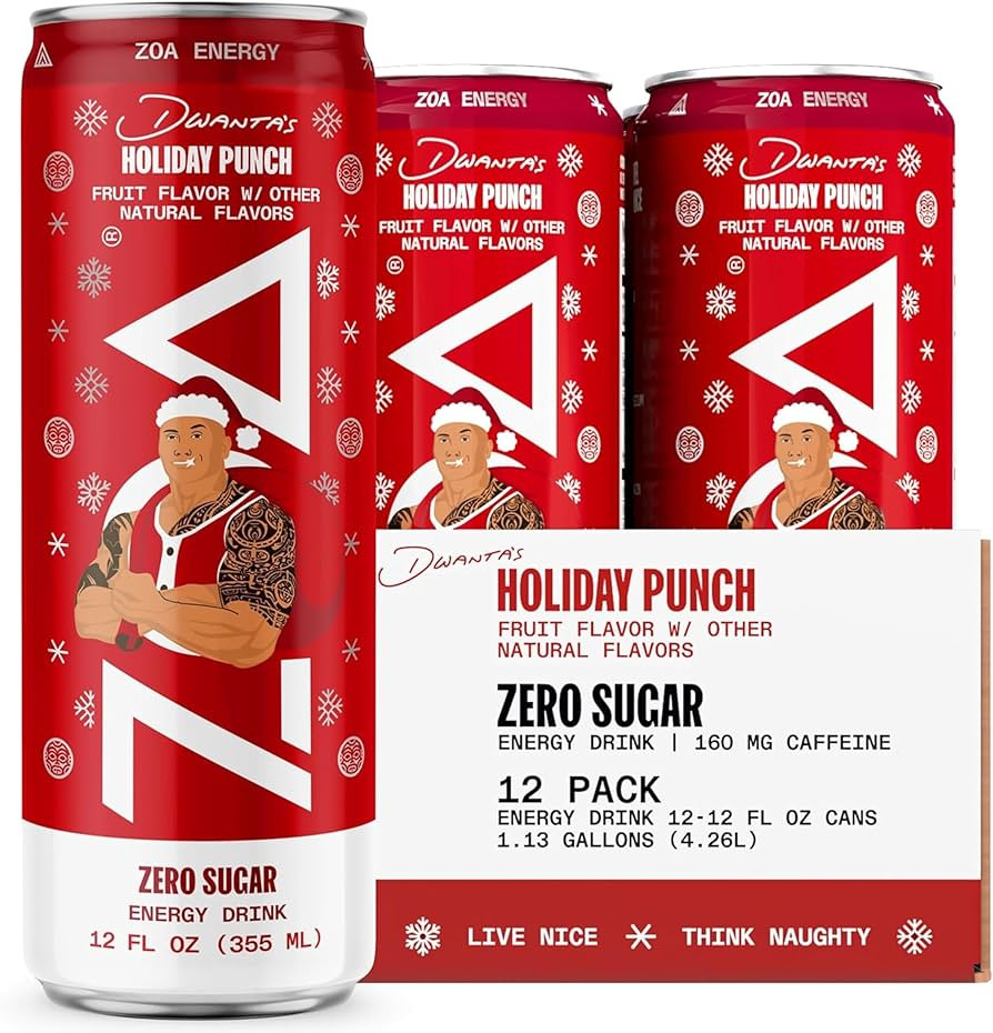 ZOA Zero Sugar Energy Drinks, Dwanta's Holiday Punch - Sugar Free with Electrolytes, Healthy Vita... | Amazon (US)