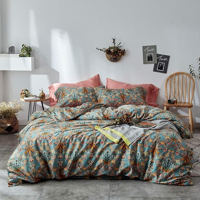 Vintage Style Garden Flower Duvet Cover Set with Zipper Closure Soft Cotton Yellow Flower Pattern... | Amazon (US)