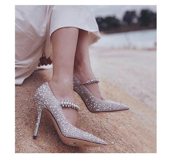 Luxury Brand Women Rhinestone Pumps Pointed Toe Heel String | Etsy | Etsy (US)