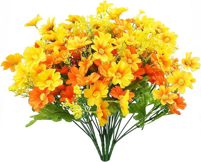 Artificial Fake Flowers, 6 Bundles Daisy Mums Flowers Outdoor UV Resistant No Fade Greenery Shrub... | Amazon (US)