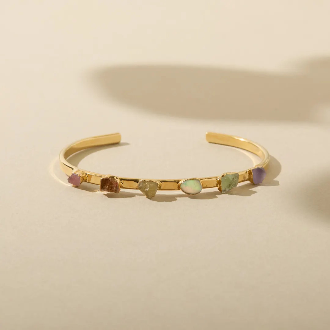 Pastel Rainbow Gemstone Cuff, Handmade Crystal Jewelry, Opal Bracelet, Topaz Cuff, Birthstone Jew... | Etsy (US)