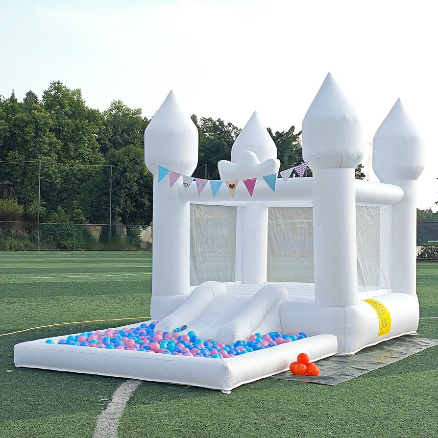 12.5FTx7.1FT White Inflatable Bounce House Inflatable Castle with Slide and Ball Pool Indoor and ... | Amazon (US)