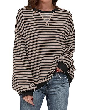 ANRABESS Women Striped Oversized Sweatshirt Long Sleeve Crewneck Hoodies Shirts 2024 Fall Pullove... | Amazon (US)