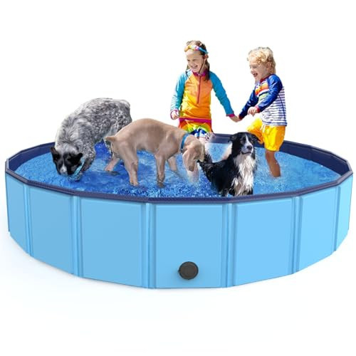 Foldable Dog Pool, Dog Pet Swimming Pool Portable PVC Pet Bathing Tub with Water Drainage for Pets Dogs Cats and Kids (63 * 12) | Amazon (US)