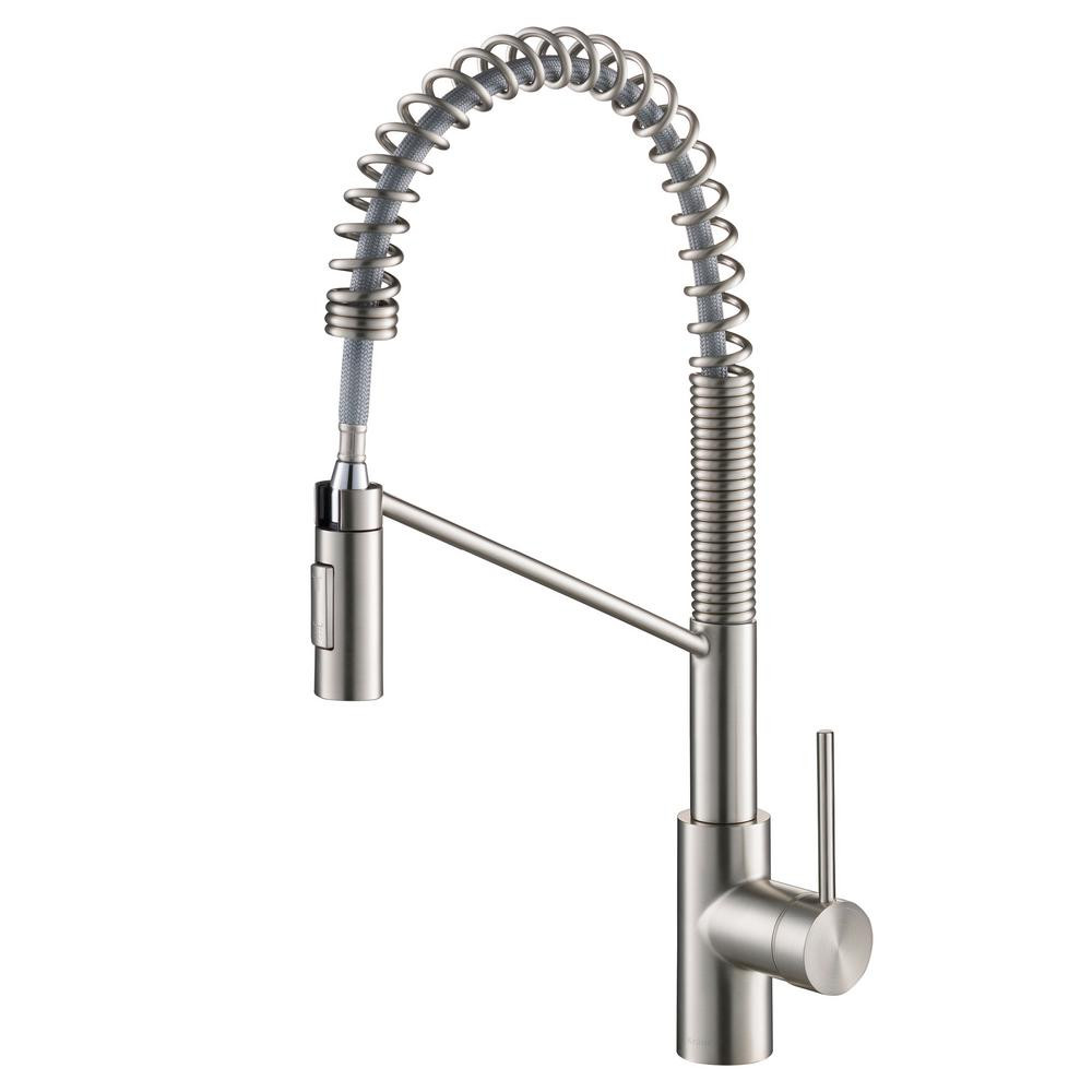 KRAUS Oletto Single-Handle Pull-Down Sprayer Kitchen Faucet in all-Brite Spot-Free Stainless Stee... | The Home Depot