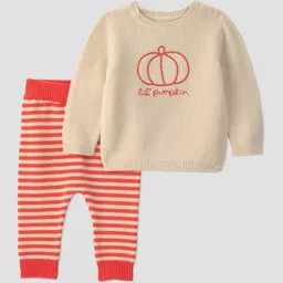 Carter's Just One You\u00ae Baby 2pc Pumpkin Long Sleeve Sweater and Pants Set - Orange/Ivory 3M | Target