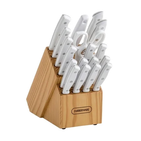 Farberware 20-Piece Triple Riveted Cutlery Knife Block Set with Kitchen Shears, White | Walmart (US)