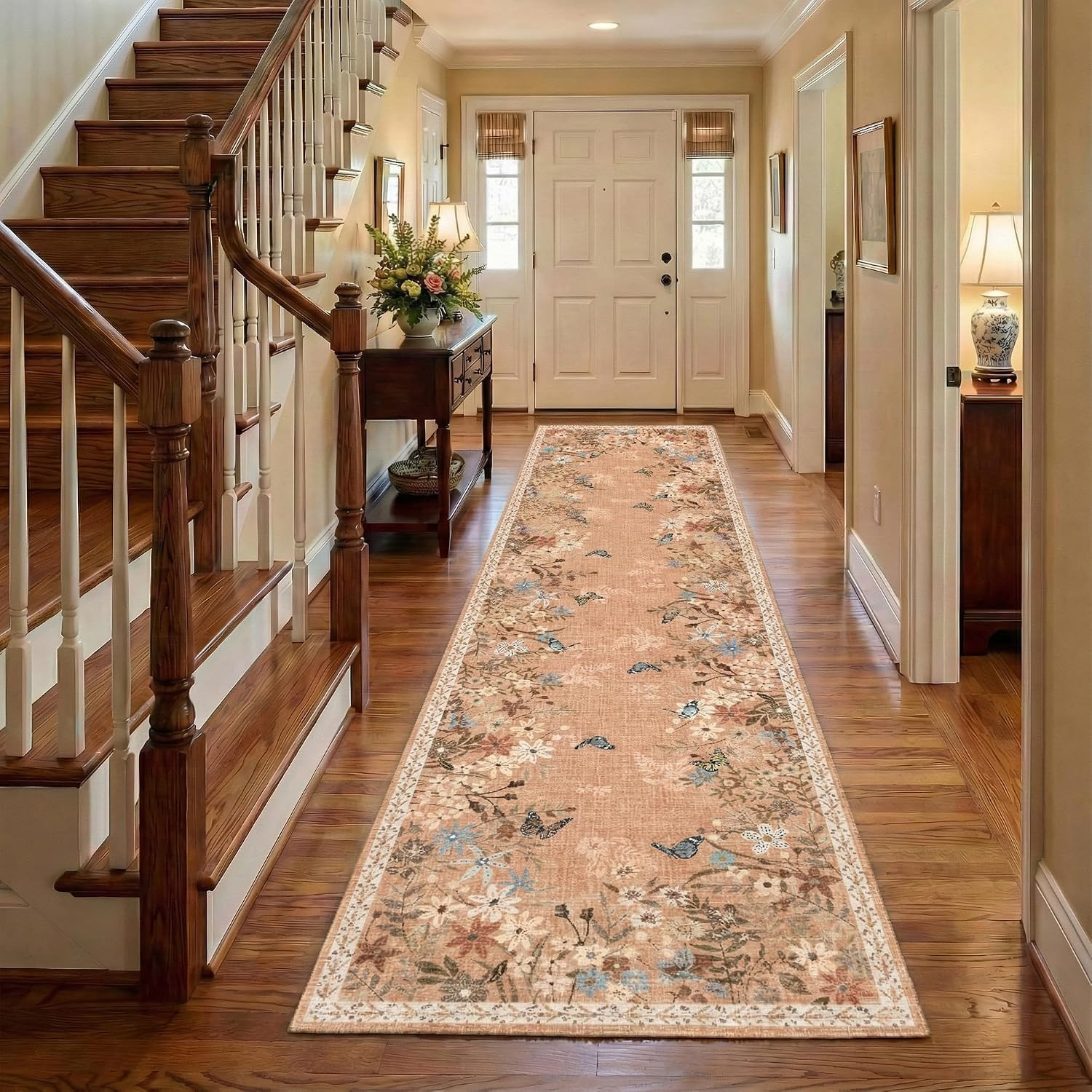 Orange 3x10 Runner Rug for Hallways Bed Side Kitchen, Boho Washable Low-Pile Floor Entryway Long Bathroom Mat, Non-Slip Laundry Room Washstand Front Carpet 36x120 Inch | Amazon (US)
