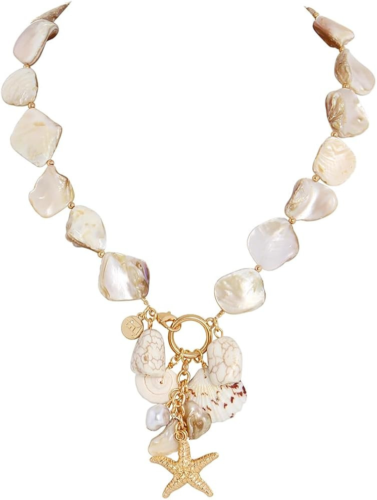 Firstmeet Shell Pearl Turquoise Mother of Pearl Necklaces for Women | Amazon (US)