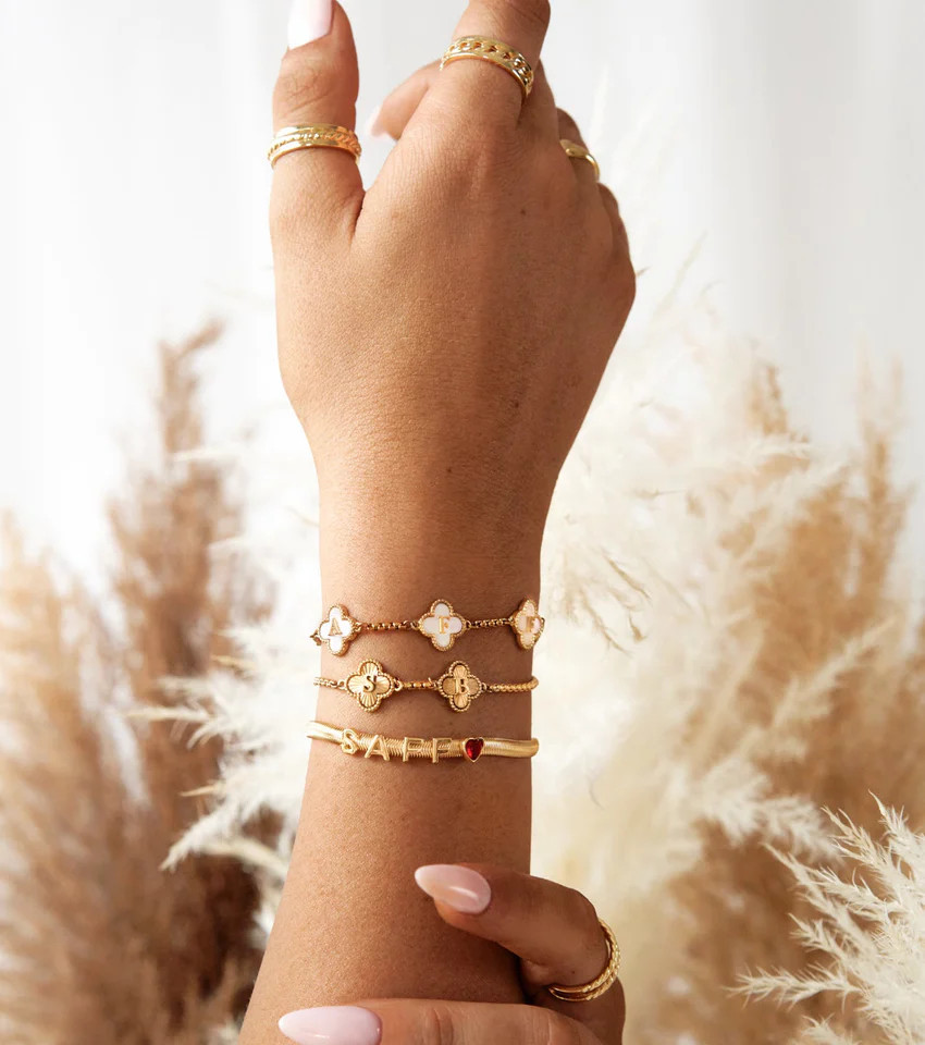 Clover Custom Name Bracelet (Gold) | Abbott Lyon