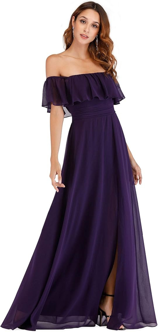 Ever-Pretty Womens Off The Shoulder Ruffle Party Dresses Side Split Beach Maxi Dress 07679 | Amazon (US)