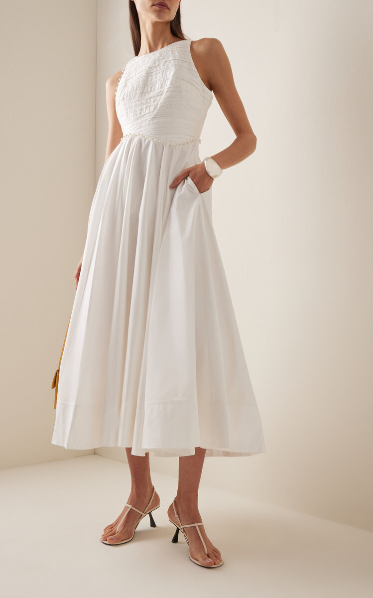 Florence Pearl-Trimmed Cotton Midi Dress | Moda Operandi (Global)