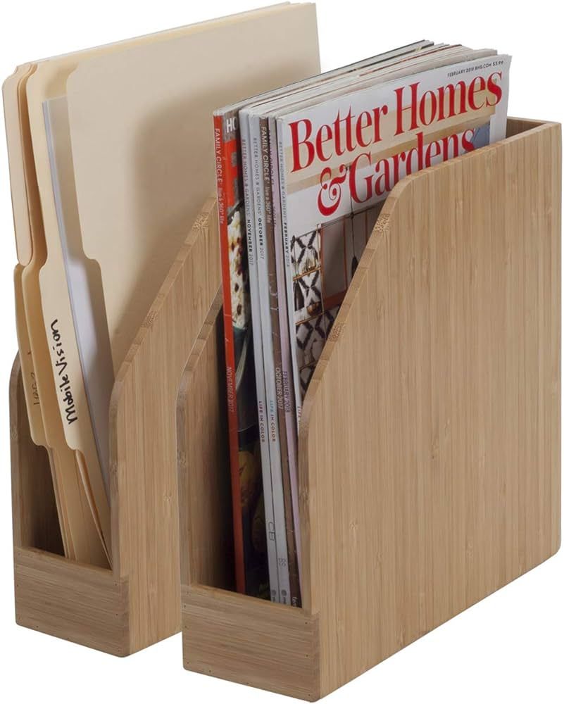 Bamboo Vertical File Folder Holder & Office Product Organizer, Store Files, Magazines, Notepads, ... | Amazon (US)