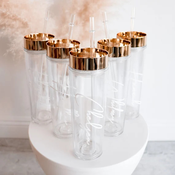 Rose Gold Tumbler With Straw Personalized Bridesmaid Tumblers | Etsy | Etsy (US)