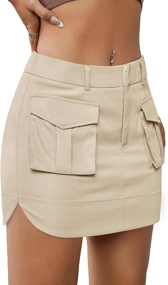 FMEYOA Women's Y2K Flap Pocket Low Waist Bodycon Stretch Cargo Mini Skirt | Amazon (US)