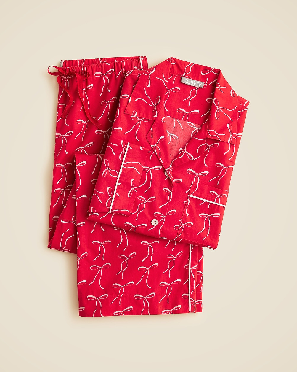 Cotton poplin pajama pant set in vintage bow print | J. Crew US
