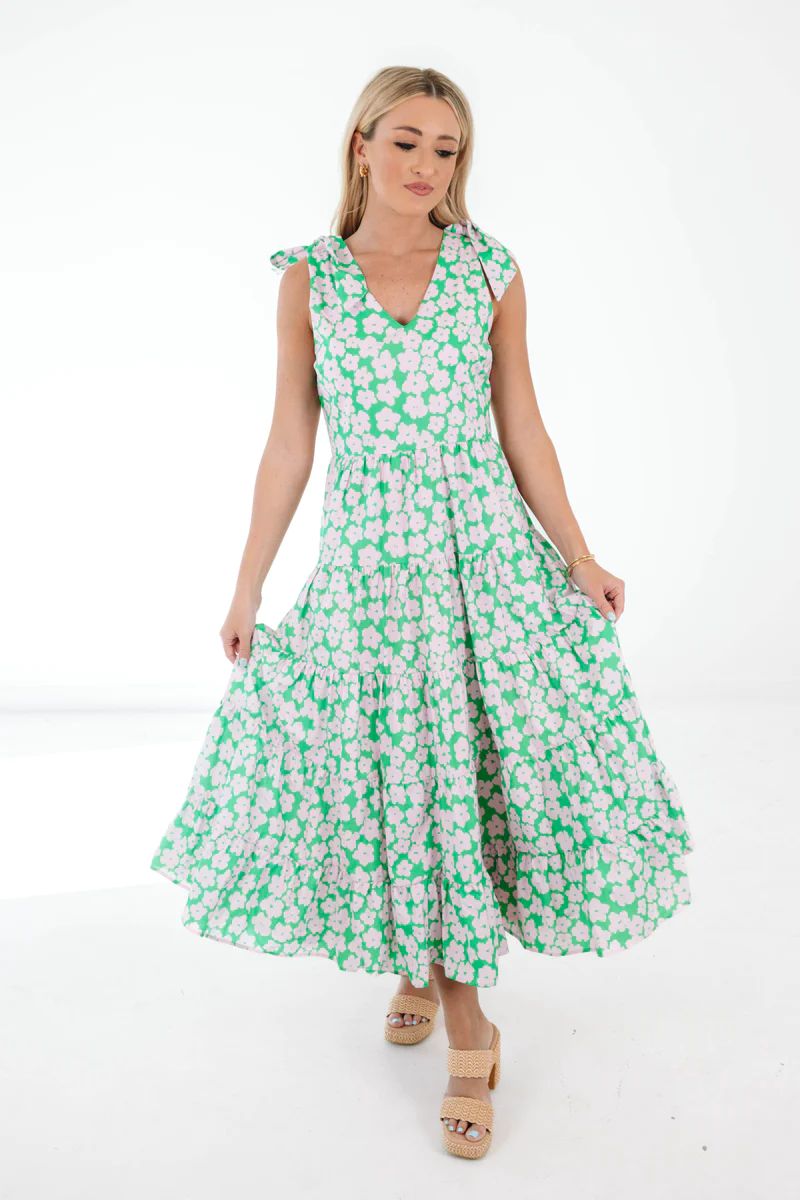 Flower Fields Midi Dress - Pink/Green | The Impeccable Pig
