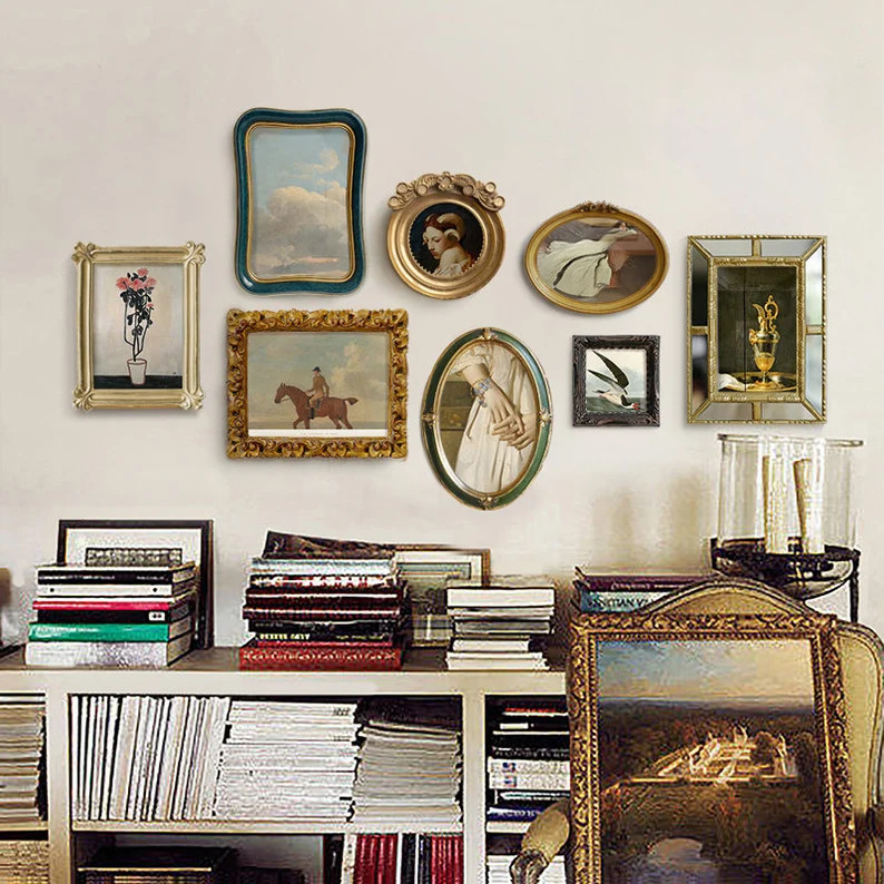 8 pieces vintage style framed print set, framed digital prints on canvas, wall decoration, vintag... | Etsy (US)