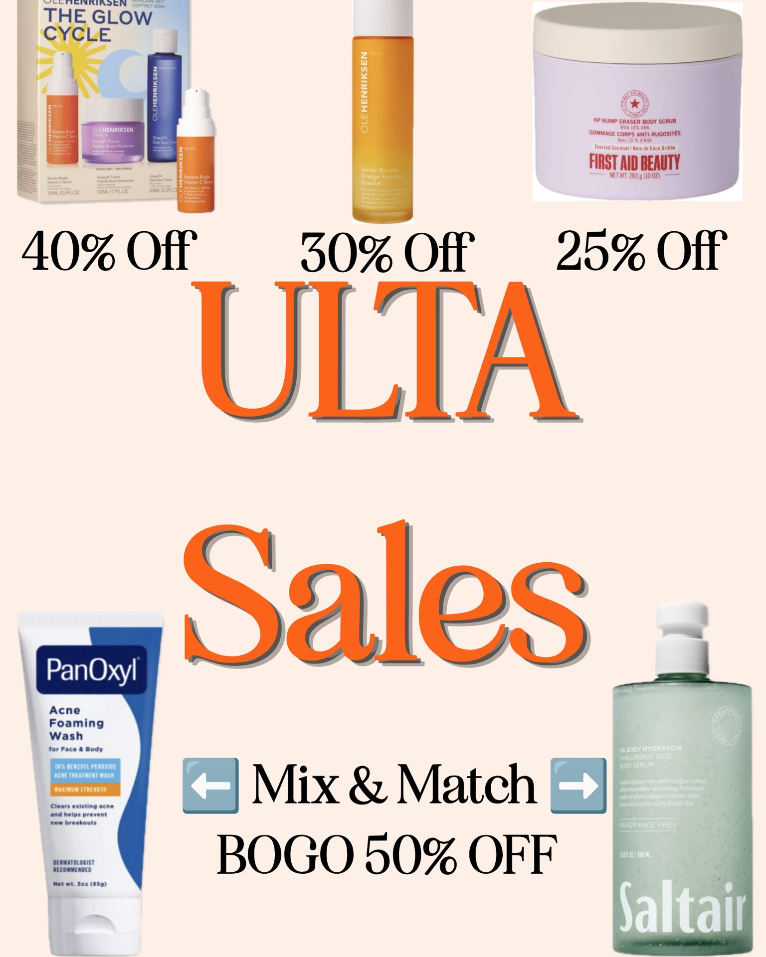 Ulta has some good sales going on right now! Here are 5 deals we like on products we love:

1. The Glow Cycle Skincare Set is 40% off and comes with a 0.5 oz vitamin C serum, 2.2 oz of their Glow2OH Dark Spot Toner, and 1.7 oz Strength Trainer Peptide Boost Moisturizer. This is a great skincare starter kit; James has really liked using it. The moisturizer is thicker than average — making it great for dry skin — and has a clean lemon scent. And their vitamin C serum is lightweight, absorbs easily, and has a nice orange scent too.

2. The OLEHENRIKSEN Barrier Booster Vitamin C Milky Toner is 30% off and is fantastic. It’s thinner than a serum, but thicker than a toner, and it’s hydrating with the added boost of vitamin C essence. I use this in the morning after splashing my face with water and before applying my more expensive serums because it helps the serum absorb better.

3. The KP Bump Eraser AHA Body Exfoliating Scrub is 25% off. It’s always helped me with my keratosis pilaris, and I used to use it for my pre-tan prep but didn’t like the tube it came in. They switched it to a tub container instead, and it’s so much better. Comes in unscented, strawberry, peach, and coconut. 

4. Saltair HA Body & Face Serum (Mix & Match BOGO 50% Off): This is a great affordable substitute for the Necessaire body serum. Not sticky and absorbs quickly. Great for summer hydration — just make sure to apply right out of the shower while your skin is still damp. 

5. Acne Foaming Wash with 10% Benzoyl Peroxide (Mix & Match BOGO 50% Off): This little $8.50 body + face wash is soooo good at killing body odor-causing bacteria. Just rinse really well after using on your underarms!

#LTKSaleAlert #LTKBeauty #LTKselfcare