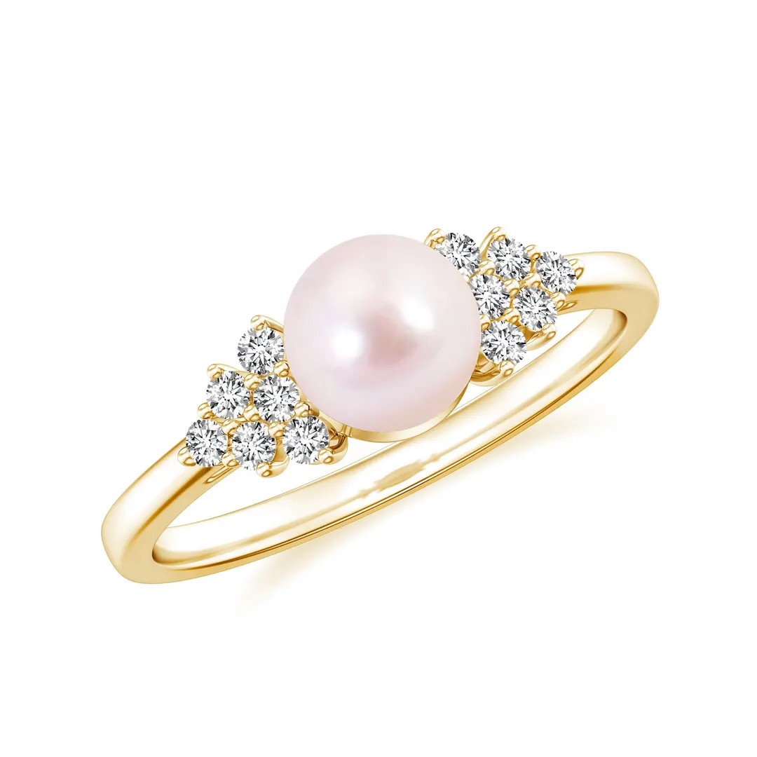 Pink Pearl Halo Ring, Solid 925 Silver Moissanite Cz Dainty Ring for Women, Akoya Pink Pearl Roun... | Etsy (US)