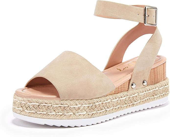Mafulus Womens Espadrilles Platform Sandals Wedge Ankle Strap Studded Open Toe Summer Sandals | Amazon (US)