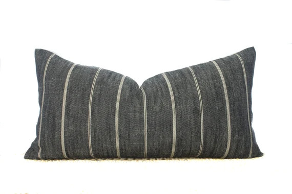 Dark Grey Striped Lumbar Pillow Cover | 12x24 | No1190 | Etsy (US)