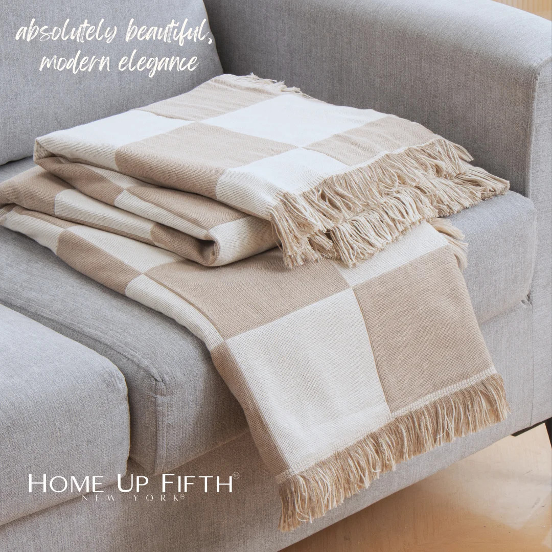 New Checkered Blanket Checkerboard Throw Blanket with Fringe - Color Neutral Tan - 50x60 | Walmart (US)