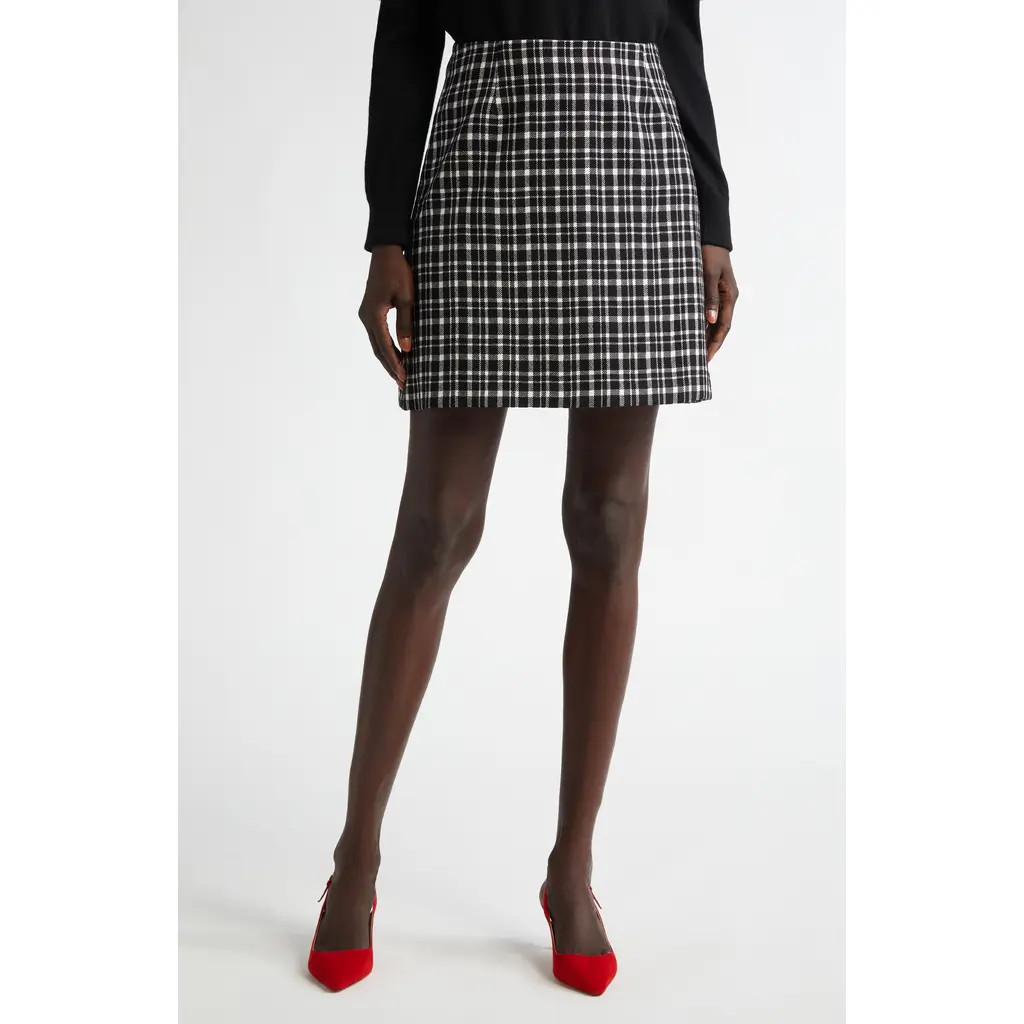 Carolina Herrera Plaid Miniskirt in Black/White at Nordstrom, Size 12 | Nordstrom