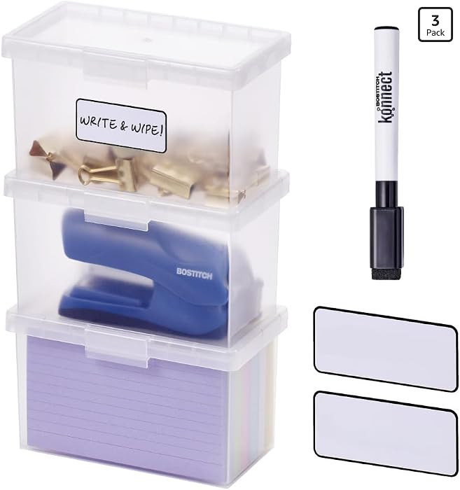 Bostitch Konnect Storage Containers with Lids, Office Organizer, Clear Plastic Box, Stackable for... | Amazon (US)