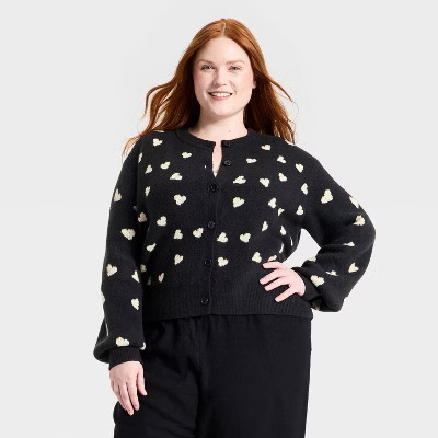 Women's Heart Print cardigan - A New Day™ Black | Target