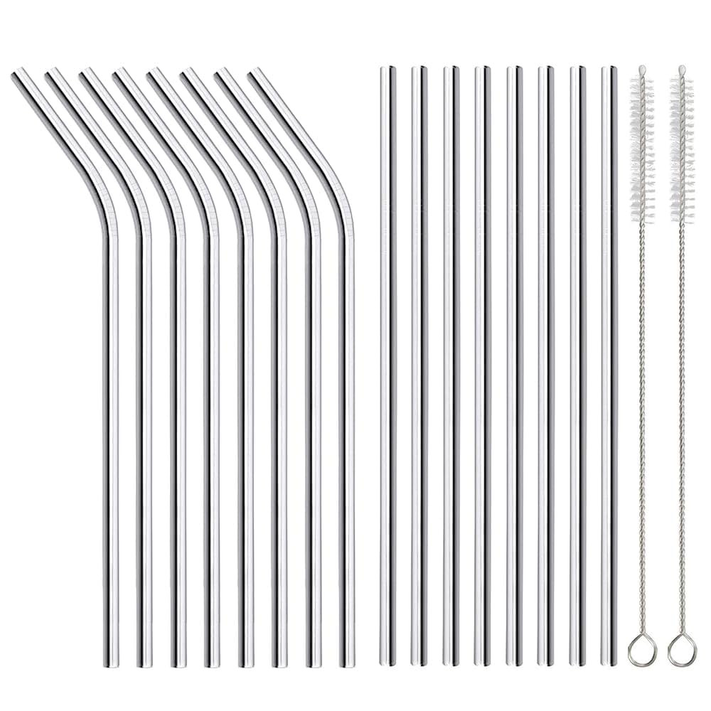 16 Pack of Reusable Stainless Steel Metal Straws, 8 Straight + 8 Bent 8.5 inch Metal Straws with ... | Amazon (US)