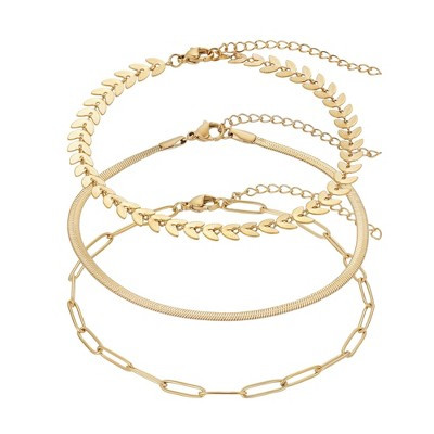 Adornia Tarnish Resistant 18k Gold Plated Set of Three Adjustable Chain Anklets | Target