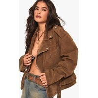 Womens Vintage Suede Look Oversized Biker Jacket - Brown - 12 | boohoo (US & Canada)