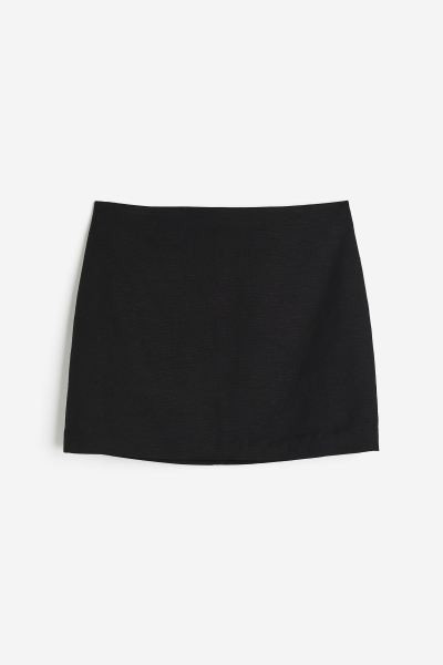 Linen-blend mini skirt - Black - Ladies | H&M GB | H&M (UK, MY, IN, SG, PH, TW, HK)